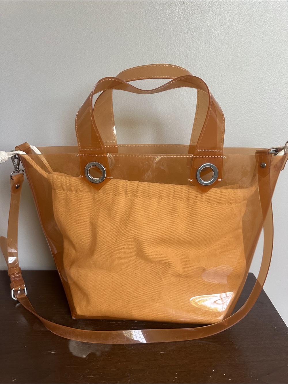 Zara Clear Orange Tote with Removable Orange Inner Pouch